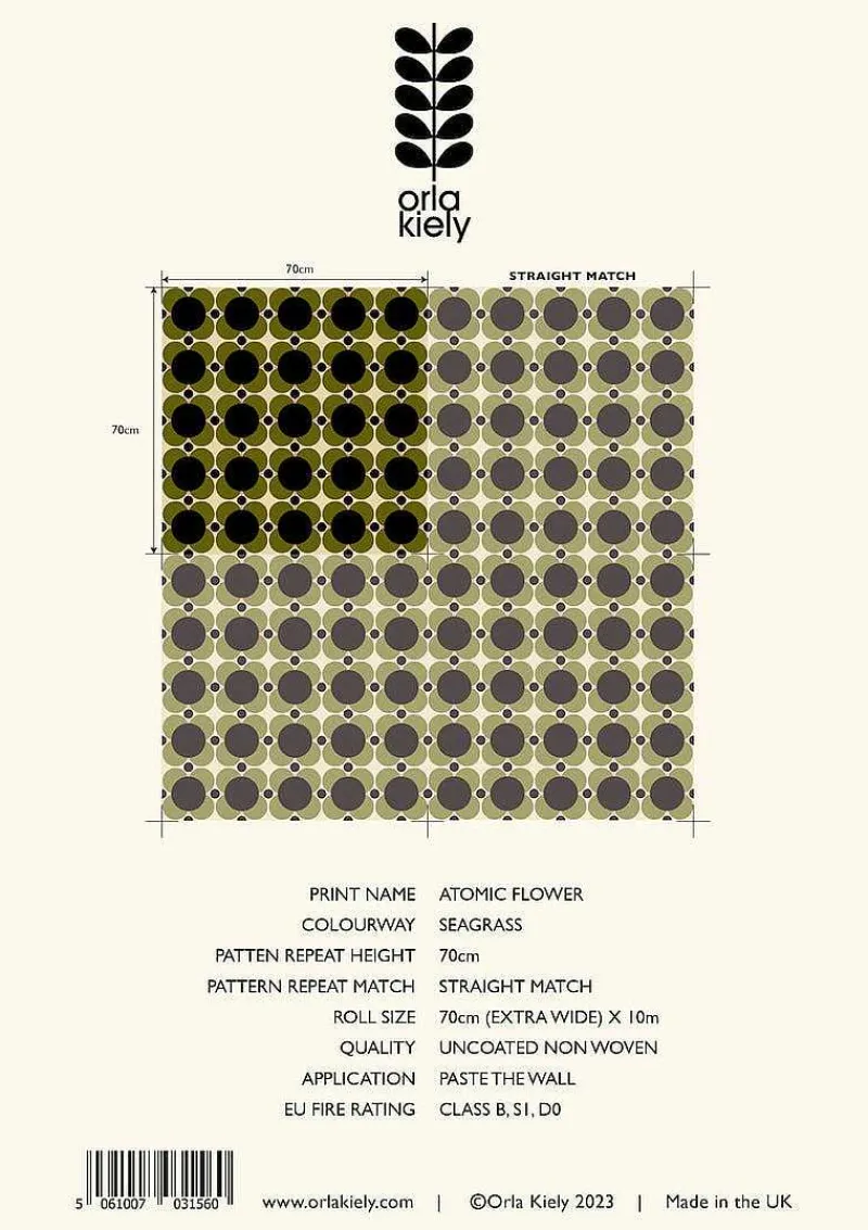 Orla Kiely Wallpaper-Atomic Flower Khaki Wallpaper
