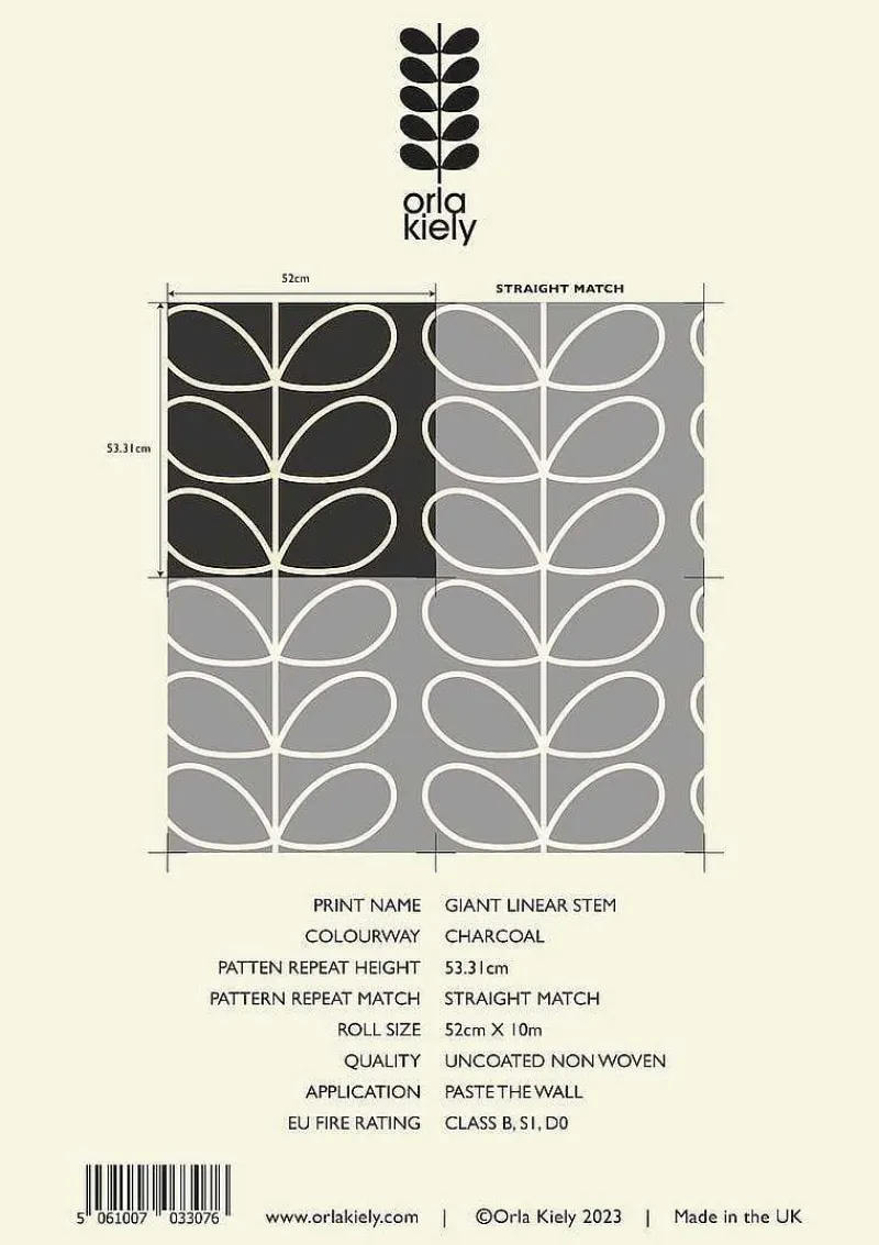 Orla Kiely Wallpaper-Giant Linear Stem Charcoal Wallpaper