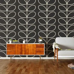 Orla Kiely Wallpaper-Giant Linear Stem Charcoal Wallpaper