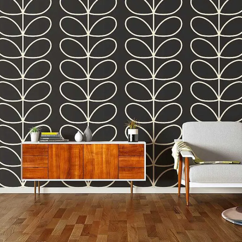 Orla Kiely Wallpaper-Giant Linear Stem Charcoal Wallpaper
