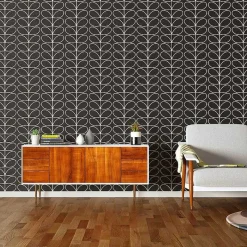 Orla Kiely Wallpaper-Linear Stem Charcoal Wallpaper